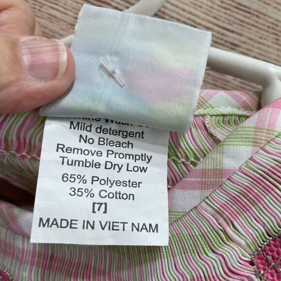 KISSY FISH SMOCKED DRESS IN‎ PINK AND GREEN PLAID - Picture 6 of 7